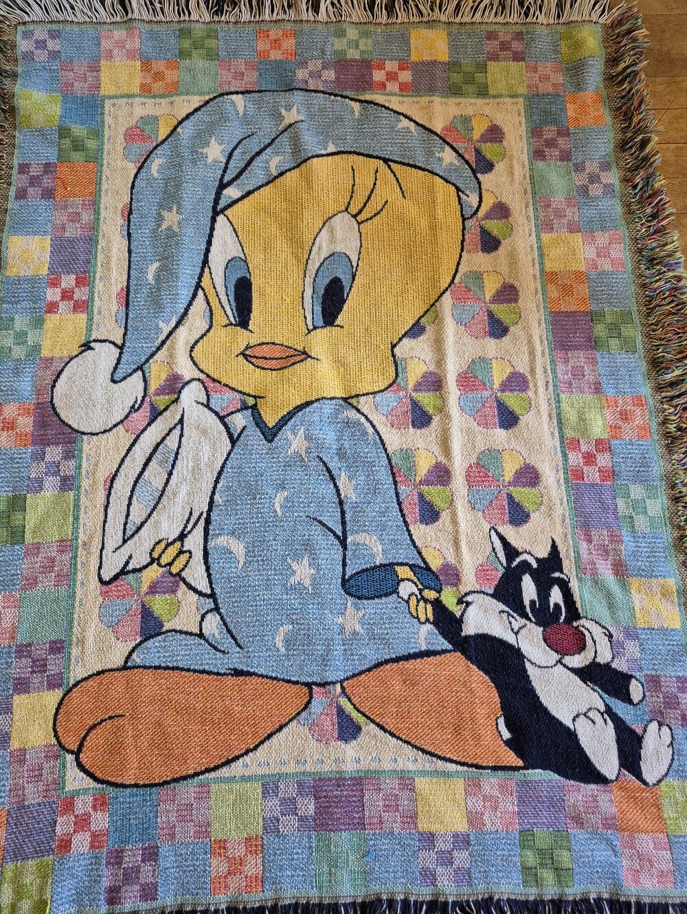 Vintage Looney Tunes Cotton Throw Blanket Tweety And Sylvester - Picture 2 of 5